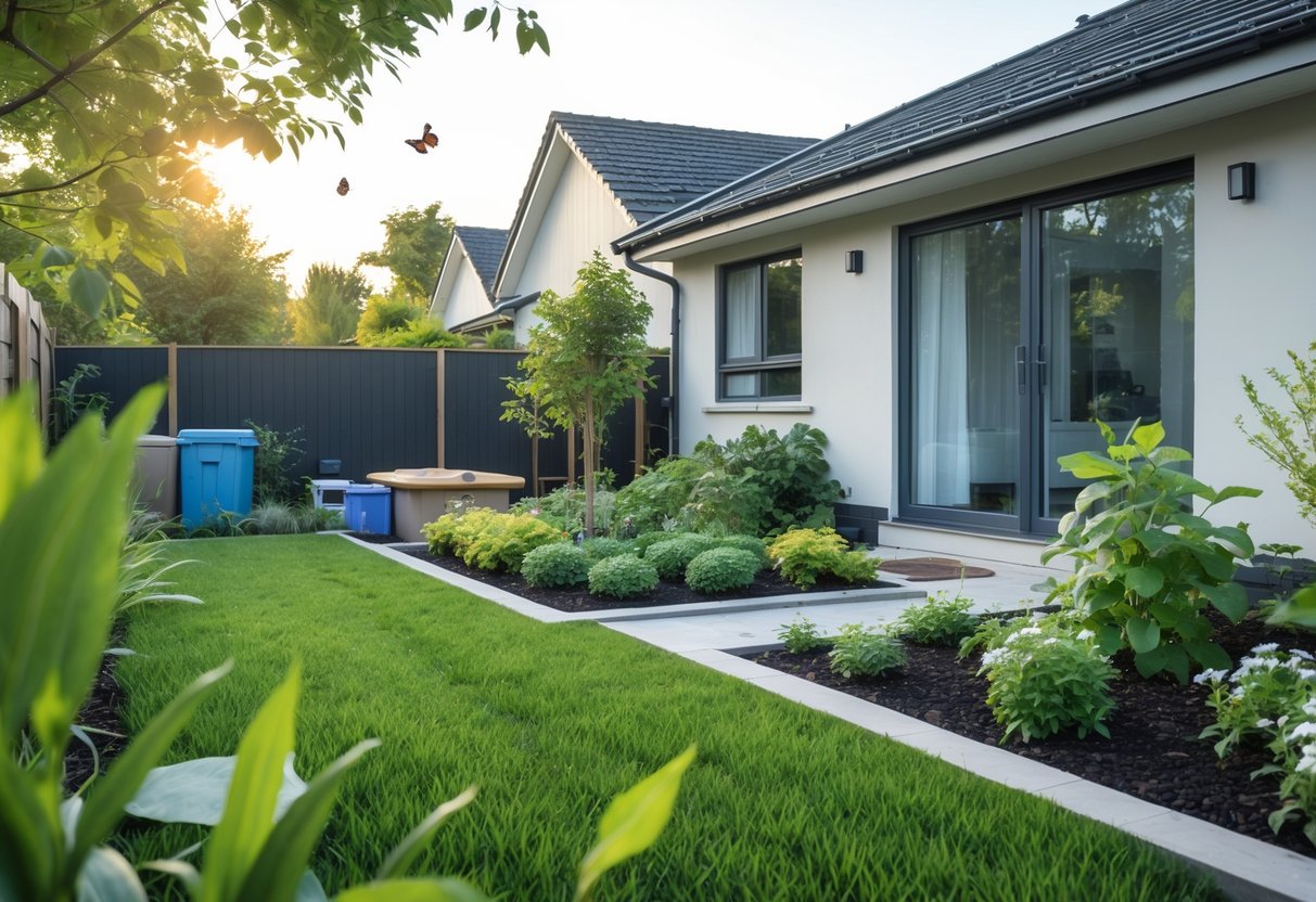 En ryddig hage og hus med grønne planter og naturlige tiltak for å forhindre rotter.